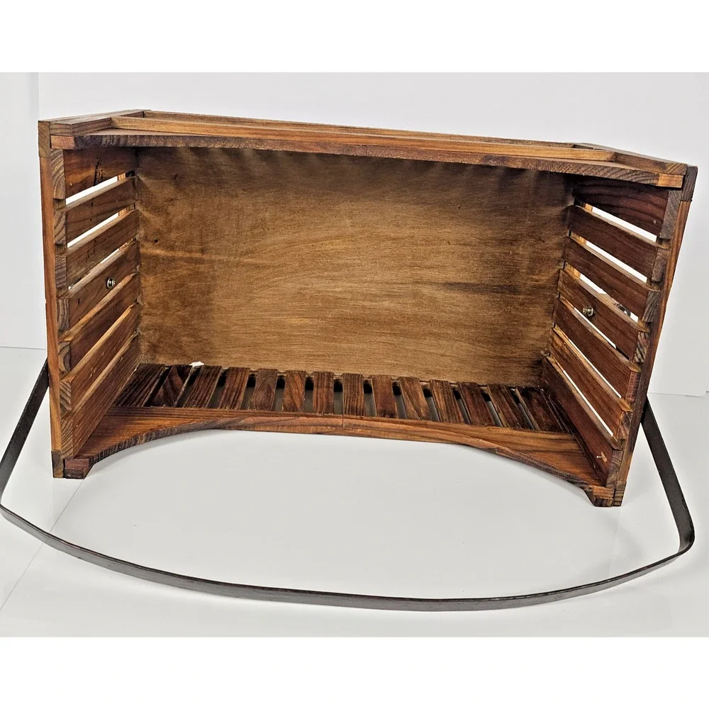 House of Lloyd 1999 Wooden Magazine Rack Basket Rustic Wood Tote Storage Caddy